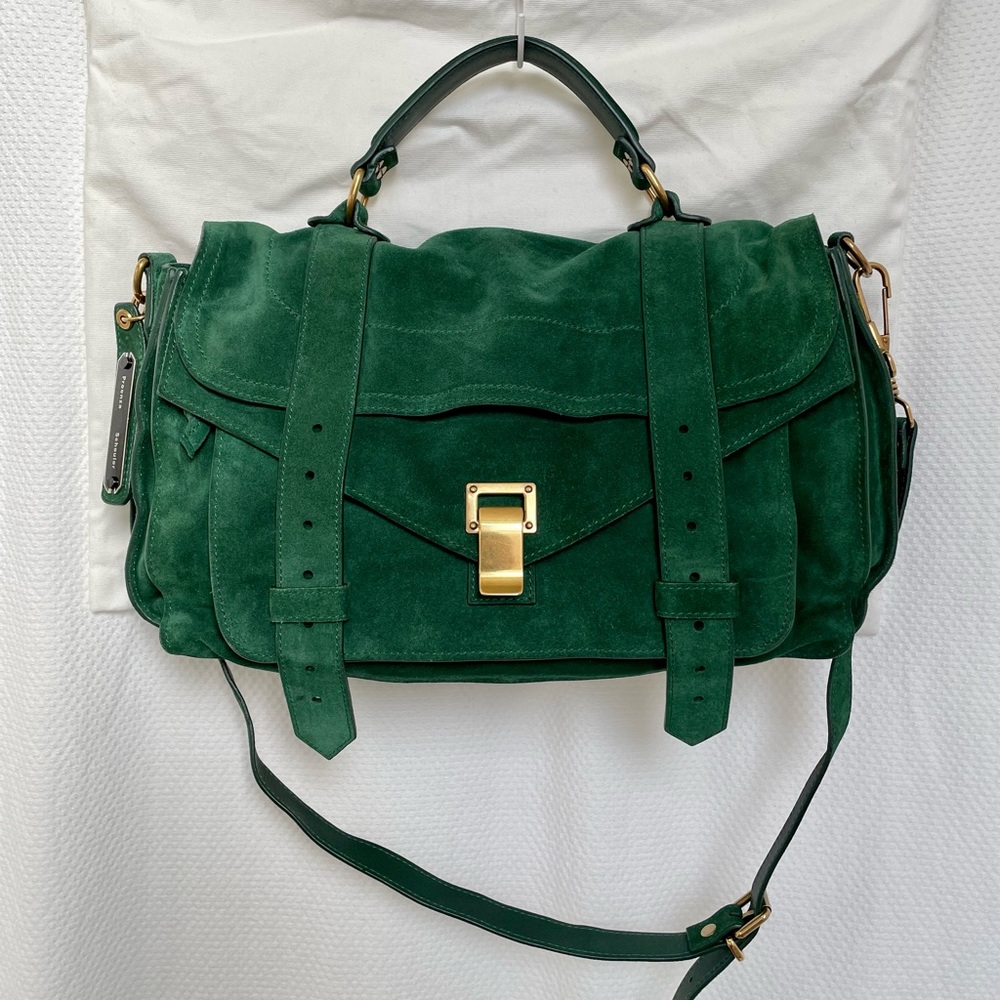 PROENZA SCHOULER PS1 Medium Green Velvet Suede Bag